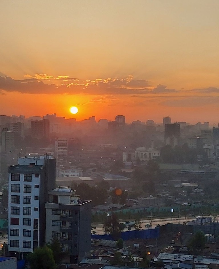 Beautiful sunset view over Addis Ababa skyline from Gwbv Luxury Guesthouse